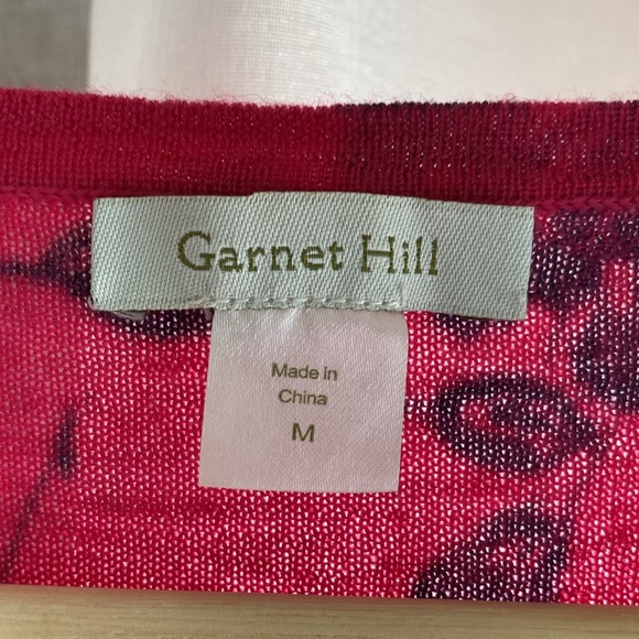 Women's Garnet Hill Pink & Black Cardigan with Rose Detail & 3/4 sleeve, size M - Picture 3 of 8